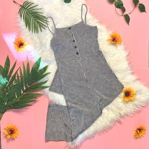 SOLD- black and White Striped Ribbed Jumpsuit M
